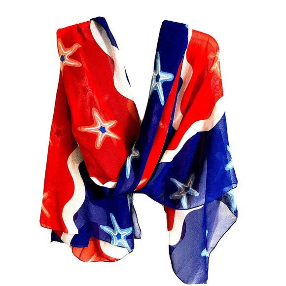 American Flag Patriotic Semi Sheer Striped Scarf Wrap Shawl - Hi Lites 72 x 43" - Picture 1 of 7